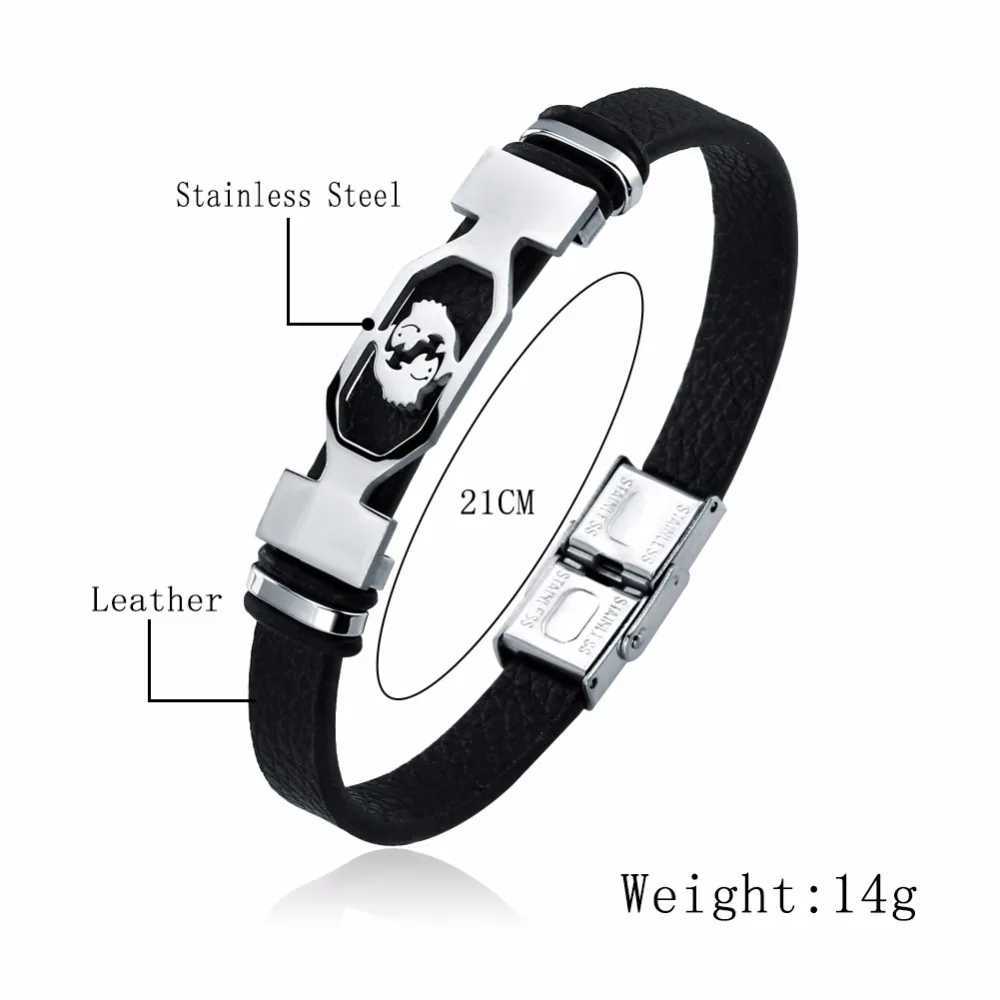12 Constellation Stainless Steel Cuff Bracelet Men Women Zodiac Sign Black Leather Wrap Bracelet Jewelry Mens Bracelet W250121
