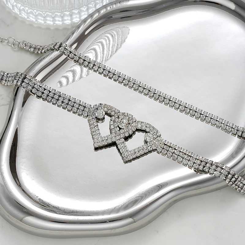 New Fashion Silver Color Rhinestone Double Heart Anklet for Women Bling Hollow Out Foot Ankle Leg Bracelet Chain JewelryXJ250121