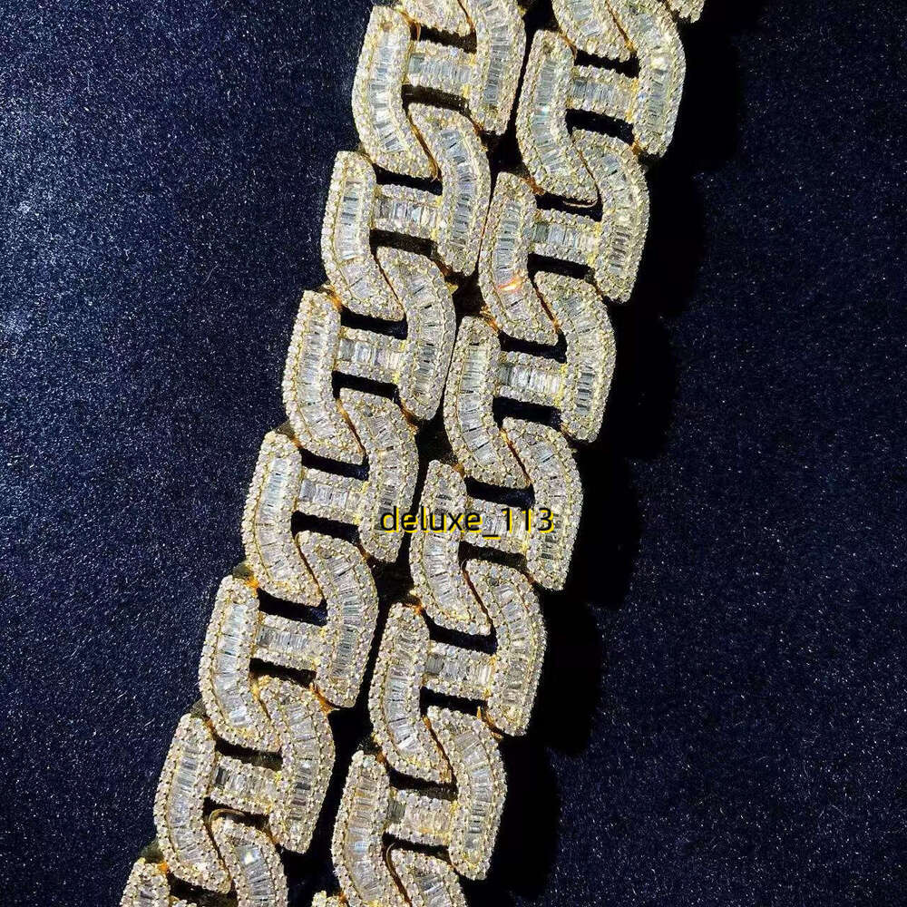 20mm VVS Dia Custom Hip Hop Jewelry Miami k Chain Cuban Baguette Moissanite Necklace For Rappers