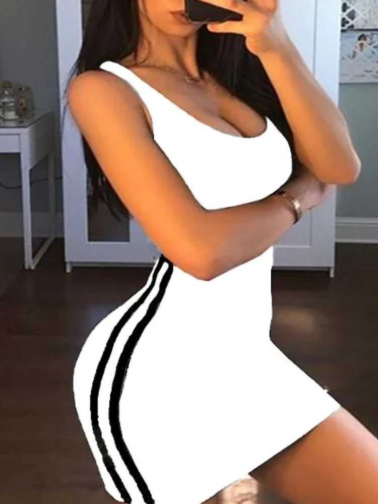 Sexy Wrap Deep U Neck Backless Striped Splicing Bodycon Dress Women Solid Color Sveless Slim Mini Dress Club Party VestidosXJ250115
