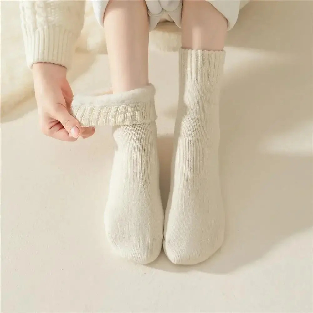 3 Pairs Women Socks Wool Autumn Winter Warm Snow Markron Color Thick Plush Hairy Soft Postpartum Stockings Floor Sleep Socks 250121