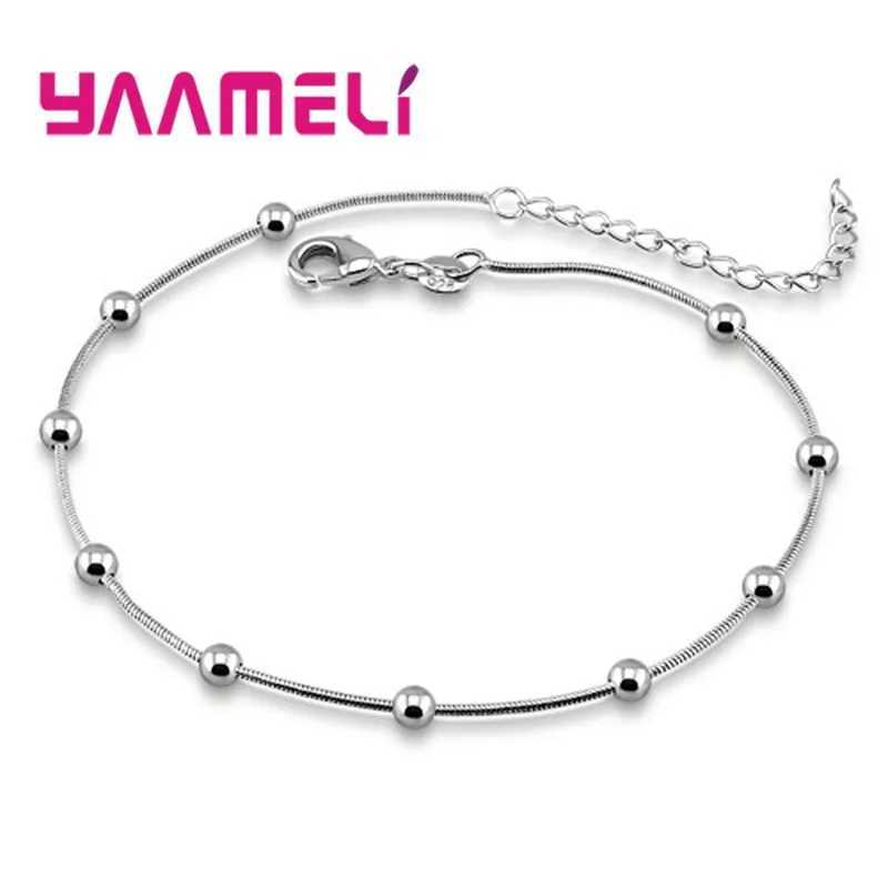 Authentic 925 Sterling Silver Smooth Surface Beads Foot Chain Simple Fine Jewelry for Women Fashion Anklet Party GiftsXJ250121