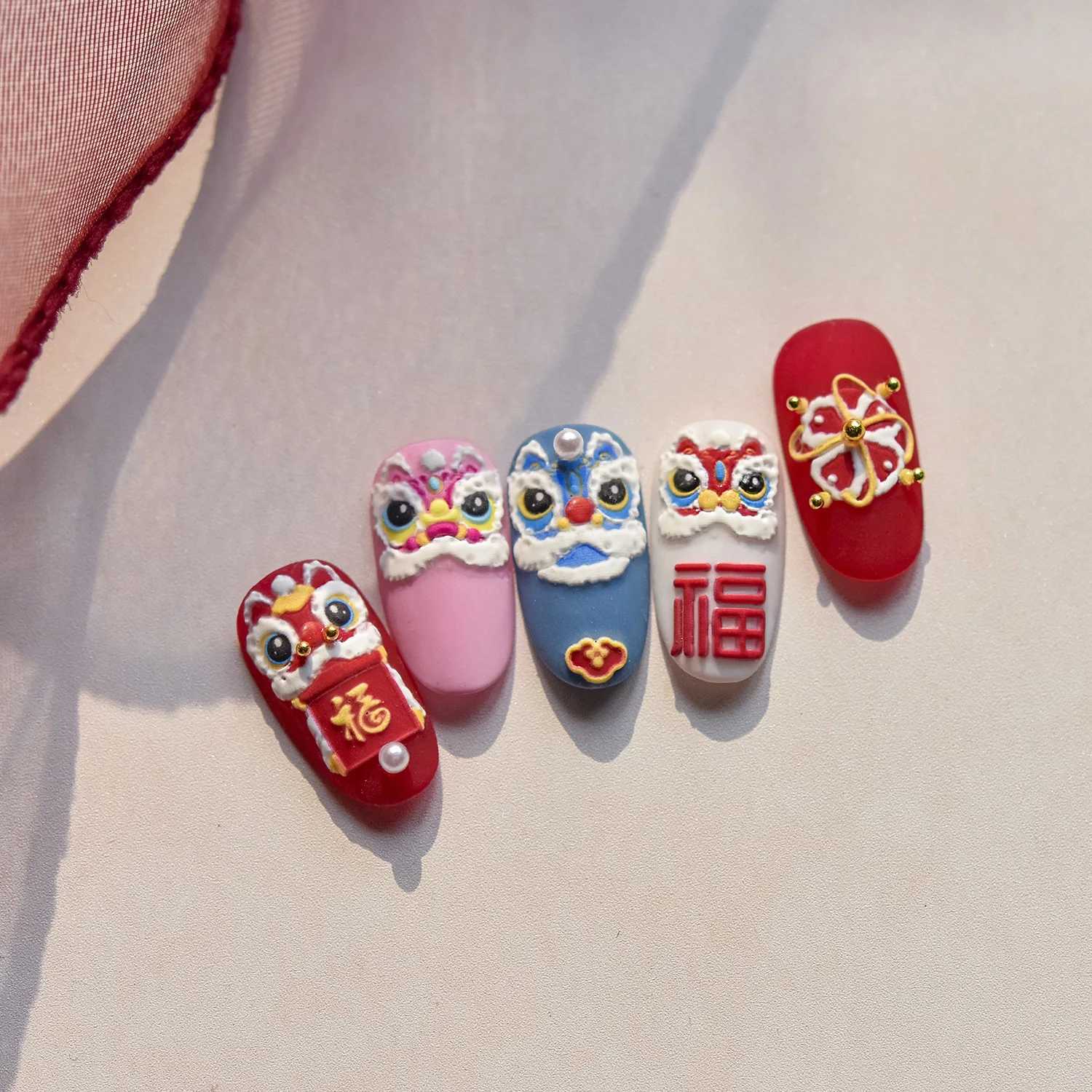 1Pcs Cute Good Luck Lion Head Nail Stickers Chinese 2025 New Year Style Self AdhesiveDesign Sticker Nail Art Decorations DecalsXJ250120