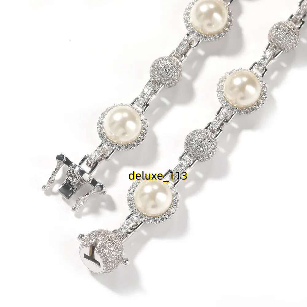 Vintage men's folded hoodie with diamond and pearl necklace High Quality Pearl Mens Womens Iced Out Gold Chains Necklaces Vintage Hip Hop Necklac
