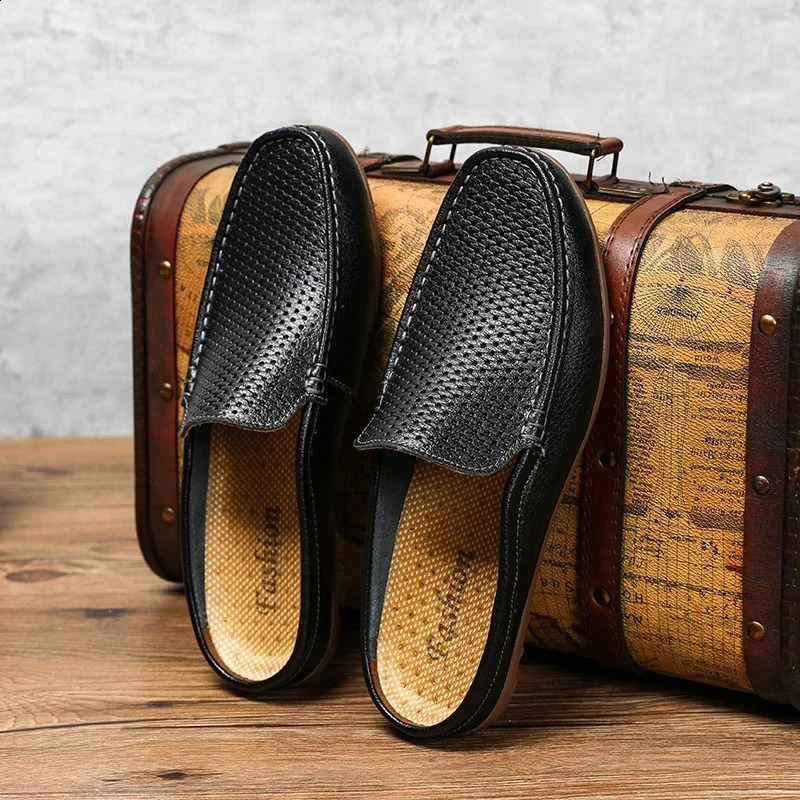Large Size 47 Mens Moccasins Italian Wedding Shoes Men Casual Formal Breathable Summer Half Drag Loafers 250113