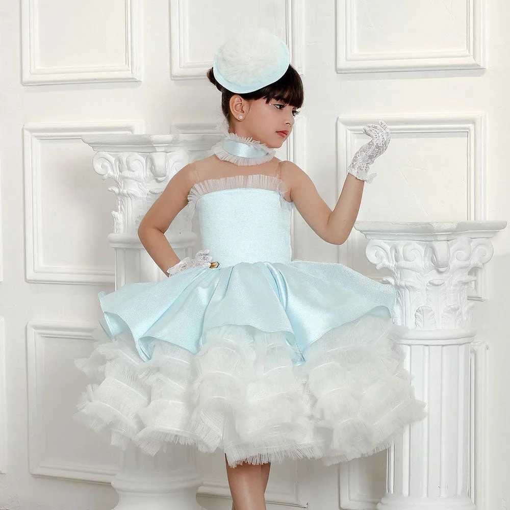 High Neck Sleeveless Pleat Formal A Line Flower Girl Dresses Mini Length Backless Elegant Classic Short Ball Communion Gown X250203