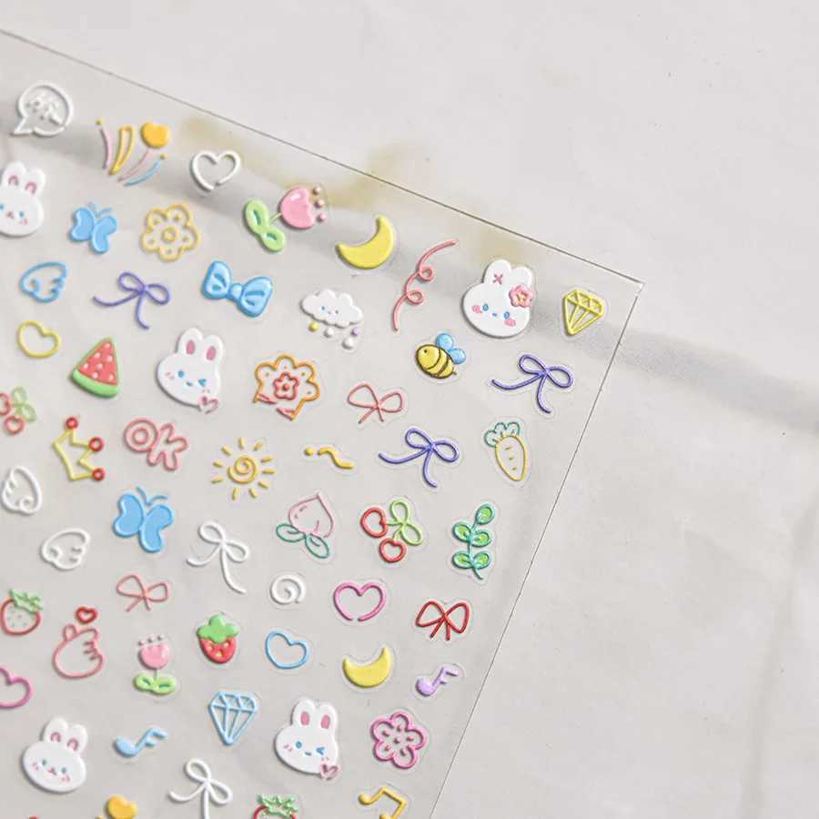 Sweet Cartoon Little Rabbit Bubble Love Heart Nail Stickers 5D Nail Art Design Decoration Decals DIY ManicureXJ250120