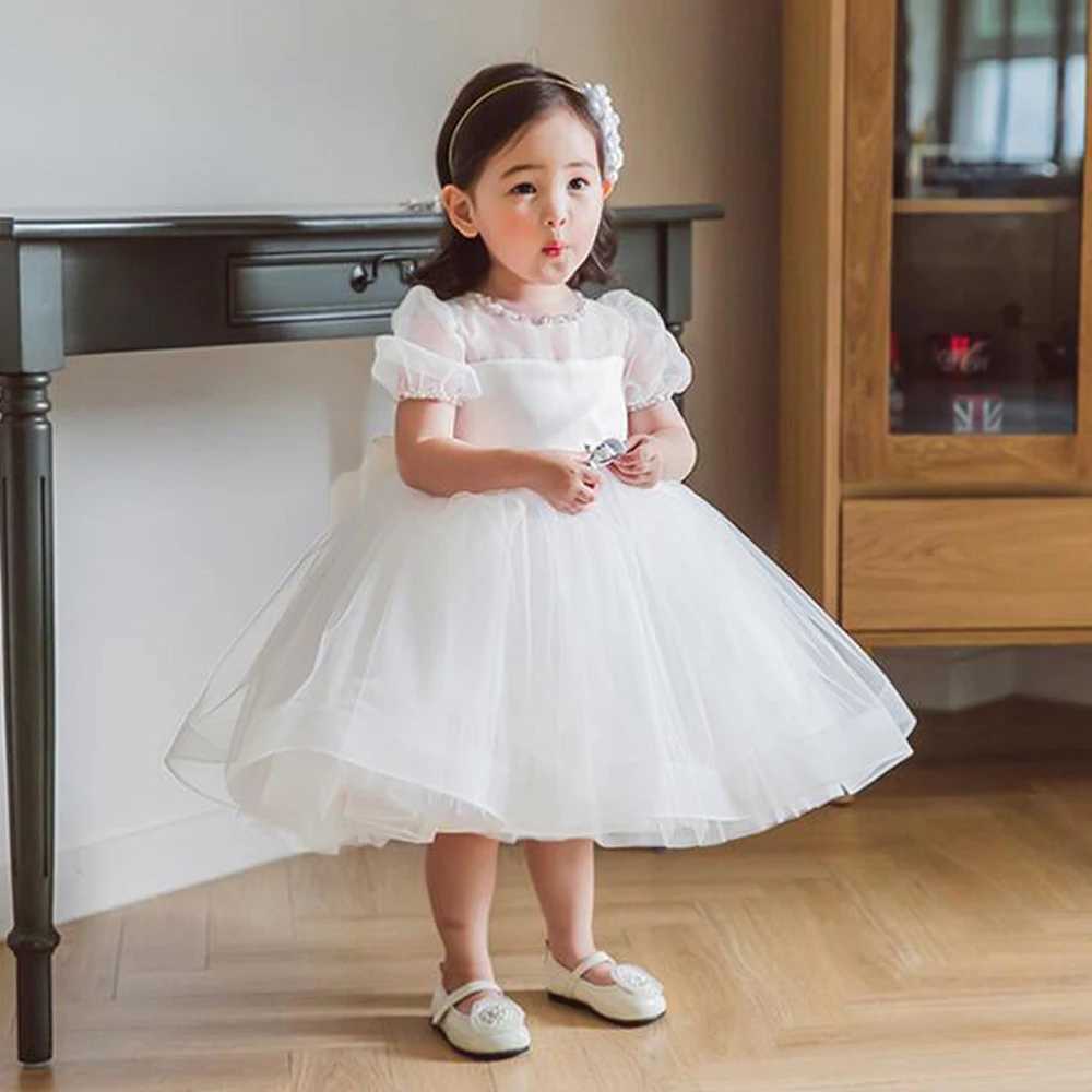 Bride maid baby dress toddler white 1st year birthday party girl princess dress newborn baptism party bow wedding dress X250203