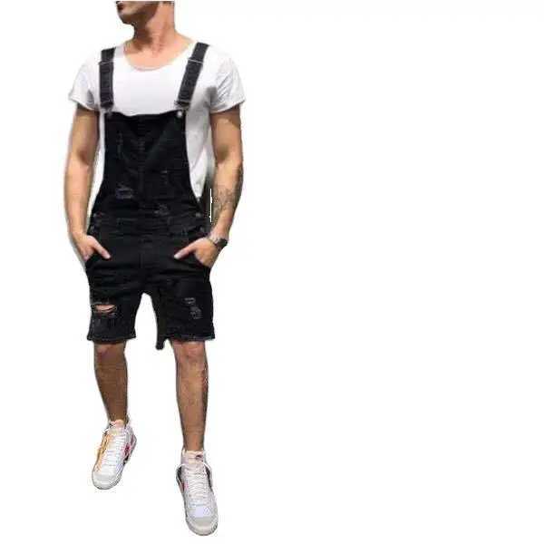 Mens Overalls Playsuits Denim One Piece Jeans Shorts Rompers Washing Slim Fit Holes Pockets Distressed Spliced Strtwear 2024 X250203