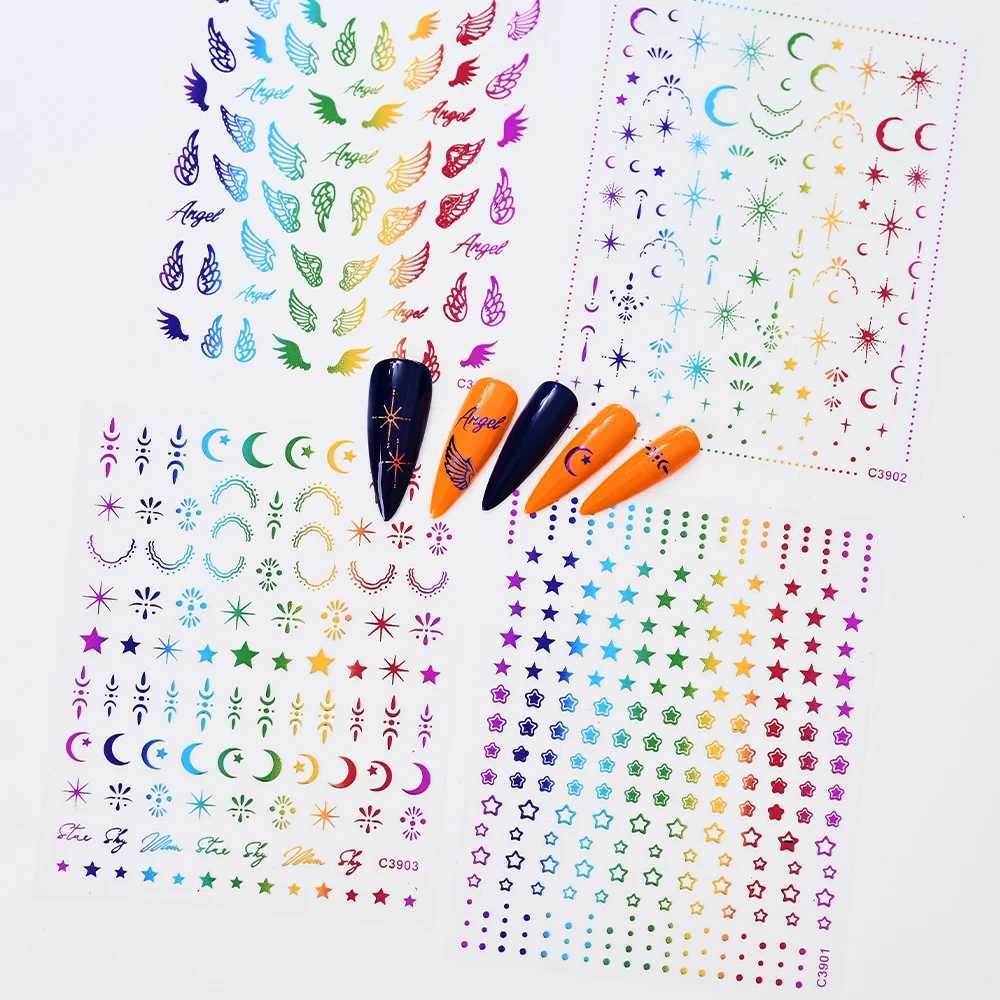 8 Sheets 5D Angel Wings Nail Art Stickers Self Adhesive Nail Decals Wing Nail Decal Wing Nail Decals Silver Nails Art StickerXJ250120