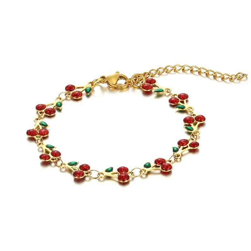 Charm Cherry Bracelet For Women Retro Bohemian Stainless Steel Bracelet For Girls Party Holiday Fashion Jewelry Gift W250121