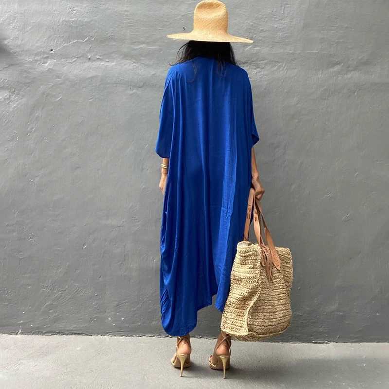 Para Praia Kimono 2023 Beach Robe Maxi Long Dr Cotton Bikini Cover Ups Beachwear Sarong Women Loose Cardigan Swimsuit Covers W250120