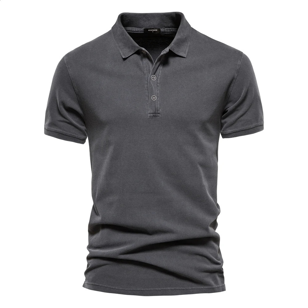 AIOPEON 100% Cotton Solid Color Mens Polo Shirts Casual Short Sleeve Turndown Mens Shirts Fashion Streetwear Polos for Men 250116bjbj