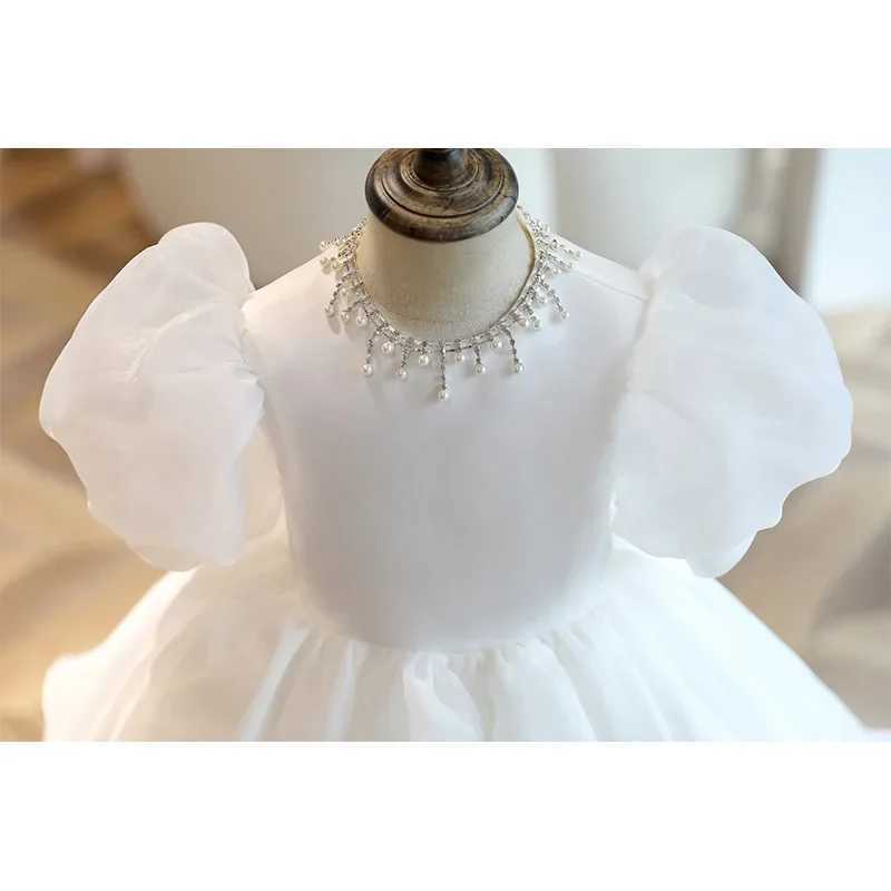 Infant Baby Girls 1st Year Birthday Dresses White Christening Gowns Beads Baby Baptism Clothes Lace Tutu Big Bow Princess Gown X250203