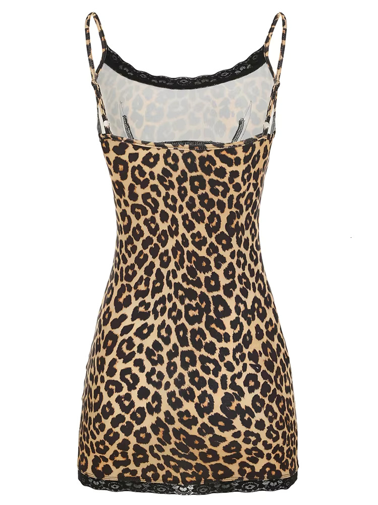 Rockmore Leopard Print Lace Bodycon Wrap Dresses Women Vintage Spaghetti Strap Backless Mini Dress Fashion Party Sexy Clubwear