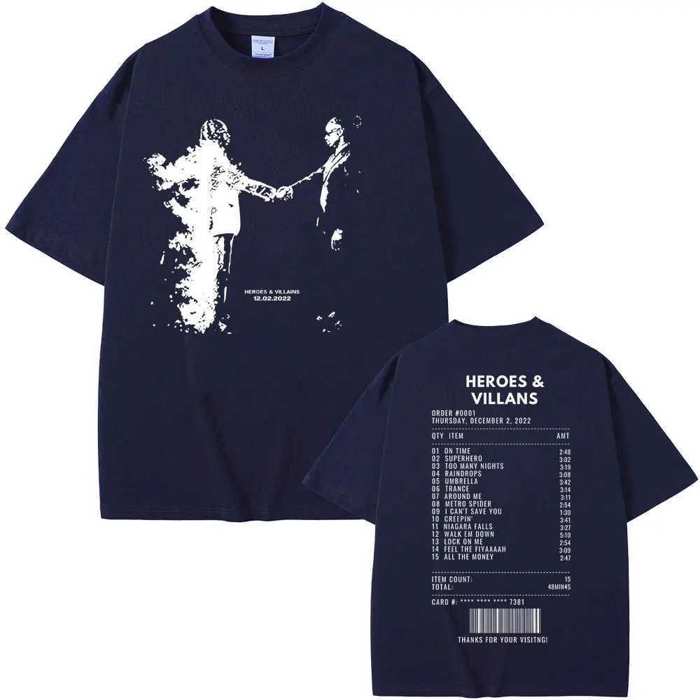 Rapper Metro Boomin Heroes Villains Double Sided Print T-shirts Men Women Hip Hop Vintage Oversize Tshirt Male Cool Streetwear X250203