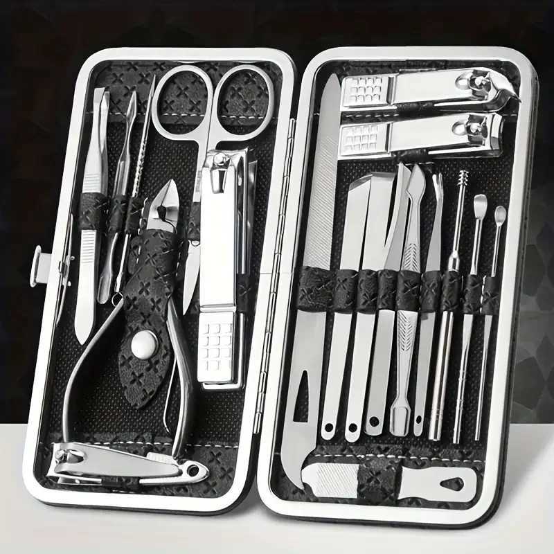 19pcs Manicure Set Professional Stainless Steel Nail Clippers Grooming Kit With Travel Case For Cuticle Care Beauty Tools ForXJ250116