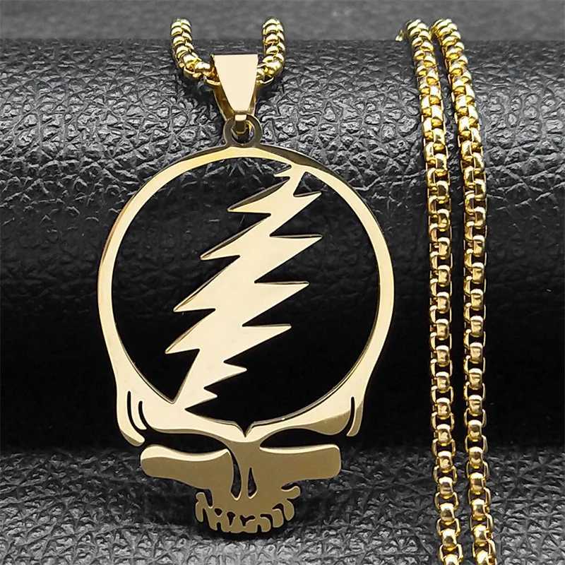 2024 New fashion punk rock band Grateful Dead Skull stainless steel necklace personality alphanulose collarbone chain for men anXJ250121