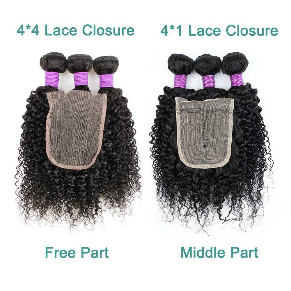 Gemlong Jerry Curly 3 Bundles With 4*4 Lace Clo 200g/lot Remy Brazilian Human Hair Weaving 4*1 T Lace Middle Part ClosXJ250120