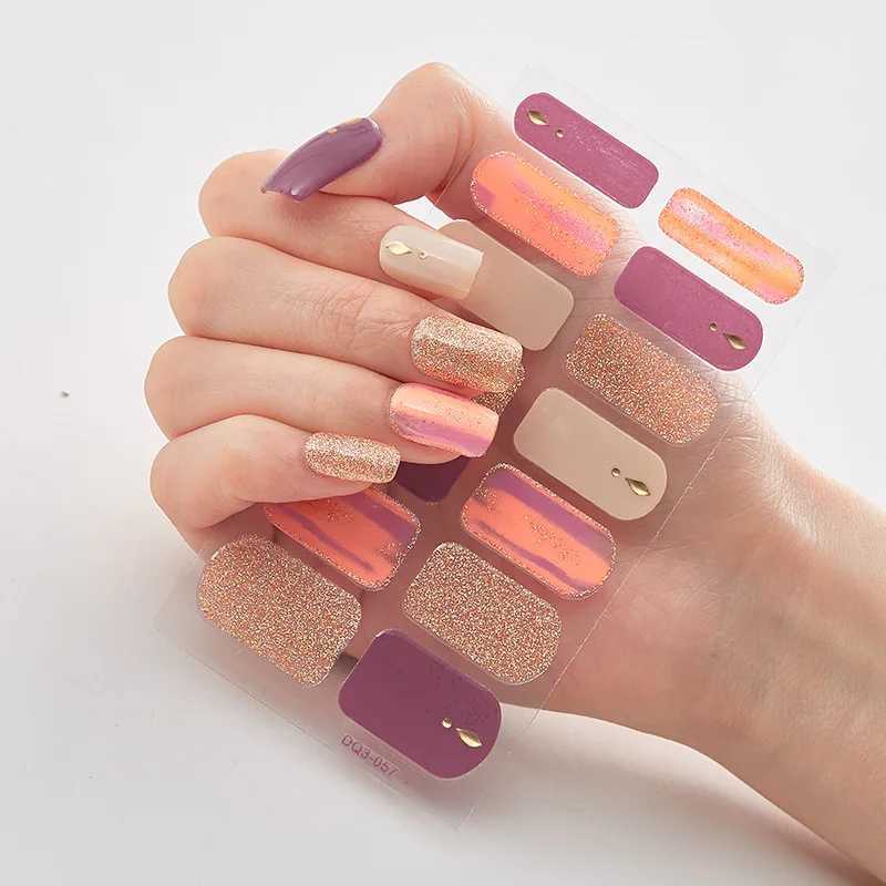 Semi Cured Gel Nails Art Stickers Fashion Solid Color Manicure Decal UV LED Lamp Need Gel Nail Decals Nail Sticker DecorationXJ250120