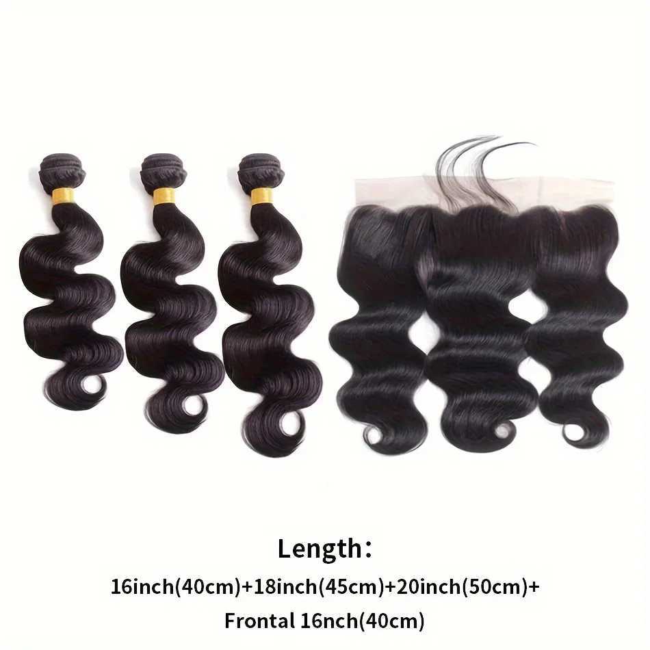 Body Wave Bundles With 134 Lace Frontal 100% Unprocessed Brazilian Body Wave Human Hair Weaves Double Weft With Lace FrontalXJ250120