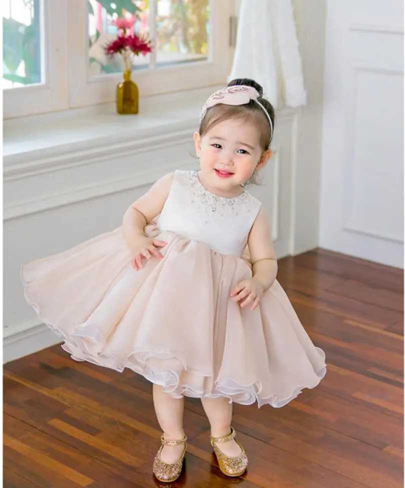 Newborn Baptism Dress Baby Girl First Birthday Party Wear Beads Tulle Toddler Girl Christening Gown Wedding Princess Dresses X250203