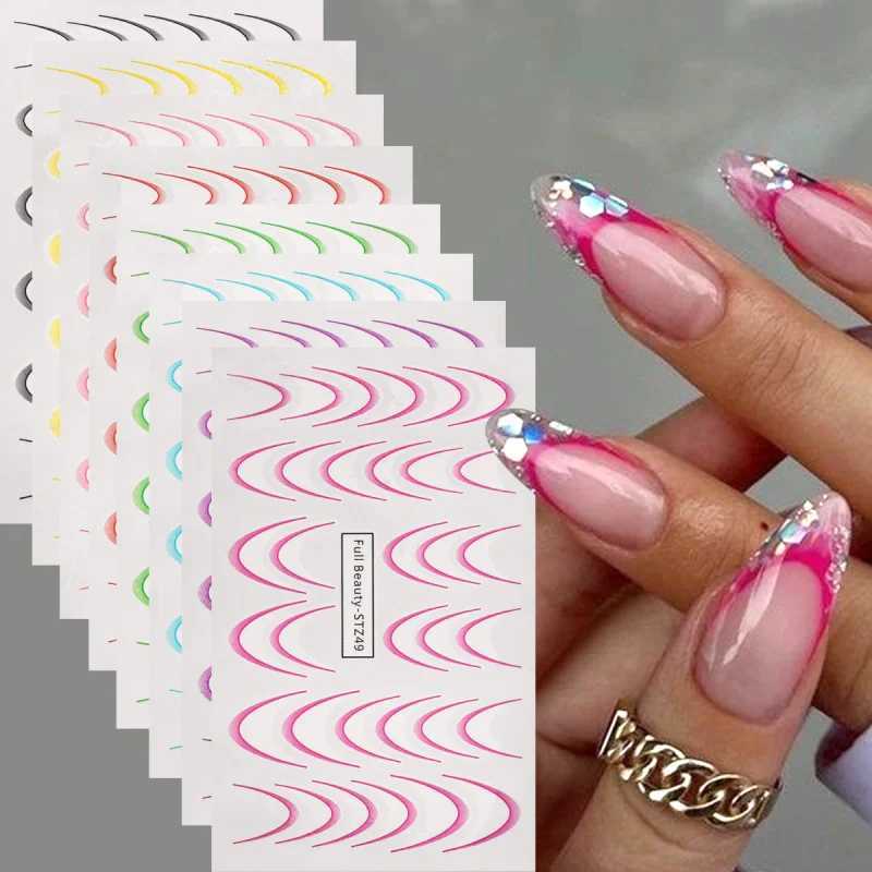 8pcs Gradient French Line Water Nail Stickers Set Colorful Stripe Ombre Designs Decals Guides for DIY Decoration Stencil ToolsXJ250120