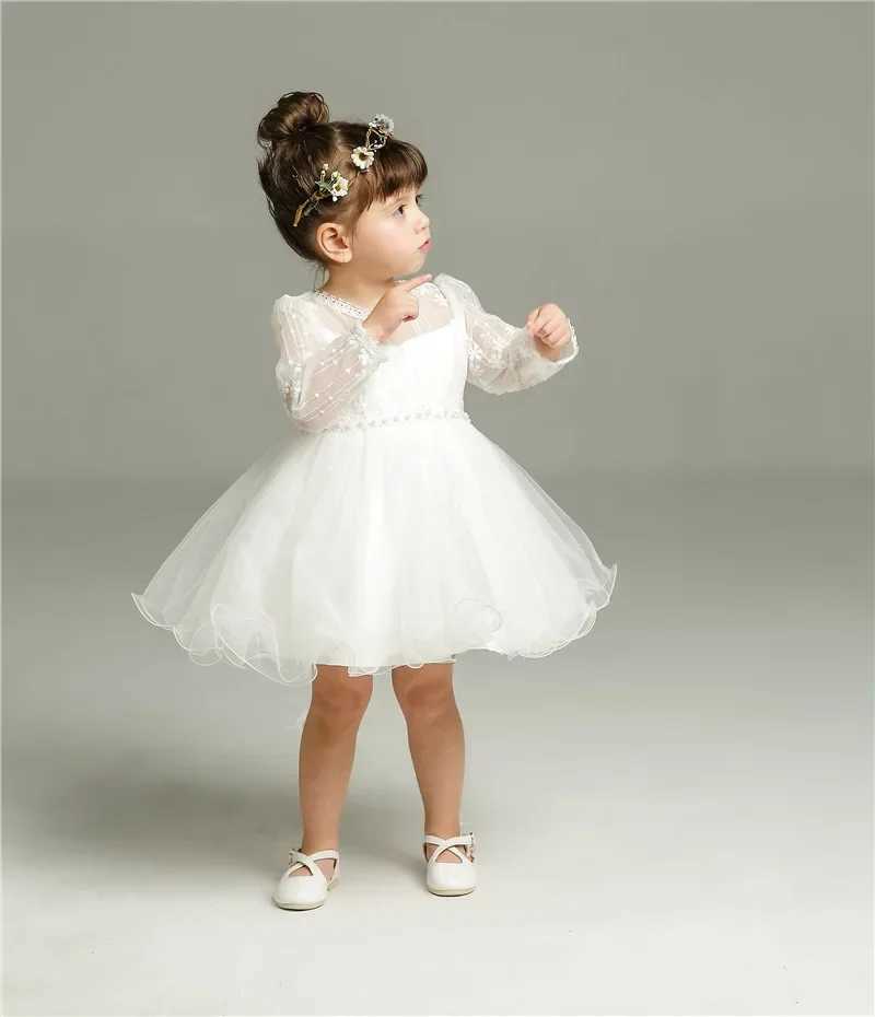 0-24 Months Long Sleeve Baby Girl Dress Infant Toddler Birthday Party Dresses Little Girls White Wedding Baptism Dress 8515 X250203