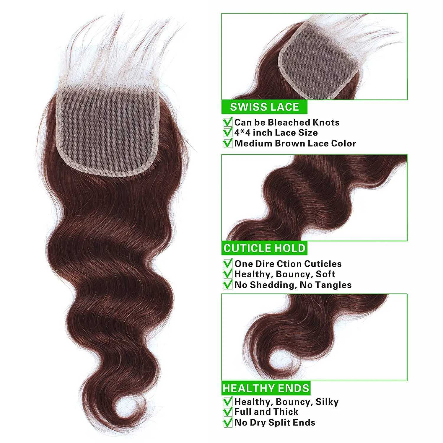 #4 Brown Human Hair Bundles With Clo Brazilian Body Wave Weave Bundles 100% Human Hair Extensions Lace Frontal ClearanceXJ250120