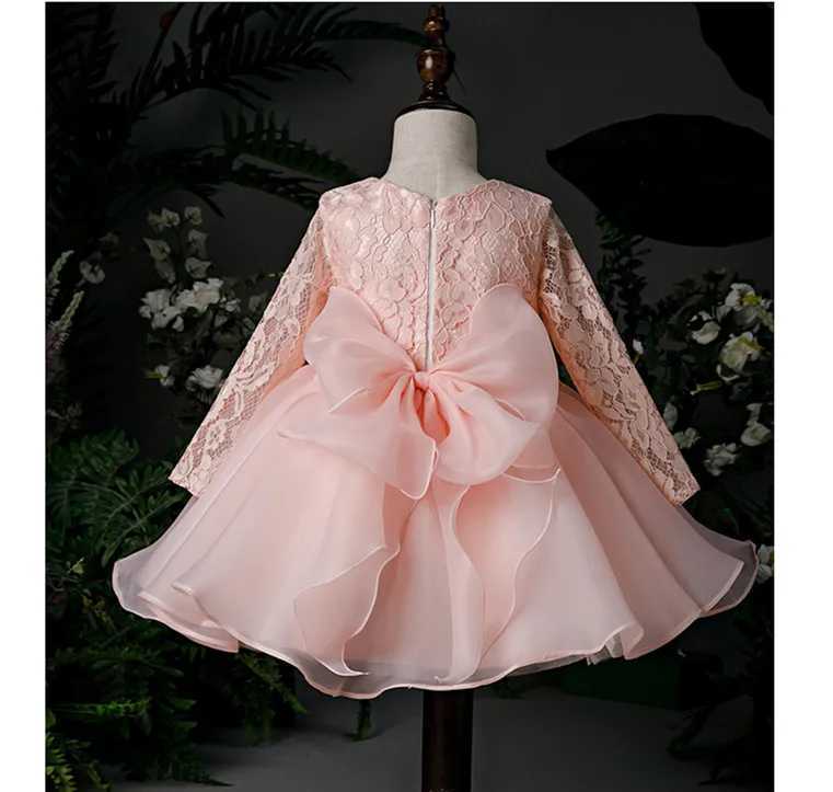 Cute Girl Baby Party Dress 1-Year Baby Girl Birthday Frog Crystal Bead Chiffon Long Sleeve Preschool Girl Christmas Dress X250203