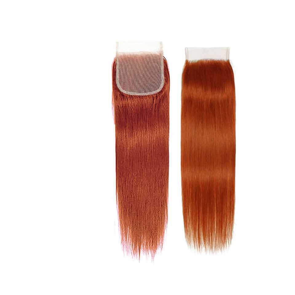 350 Straight Hair Bundles With Clo Orange Ginger Straight Human Hair Bundle With 4x4 Clo Brazilian Remy Human Hair WeaveXJ250120