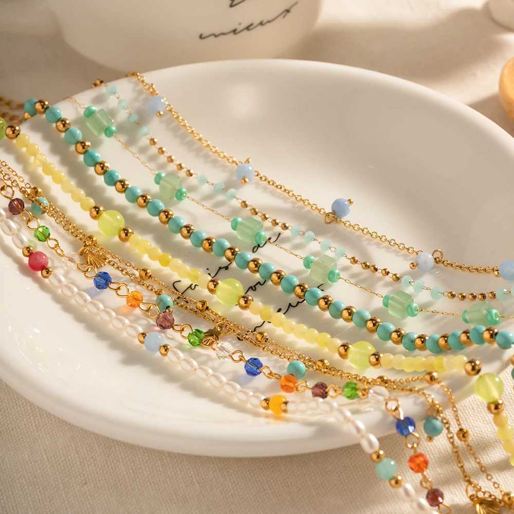 Youthway Dainty 18k Gold Plated Stainl Steel Simple Anklets Colorful Stones Summer Beach Seaside Waterproof Jewelry for WomenXJ250121