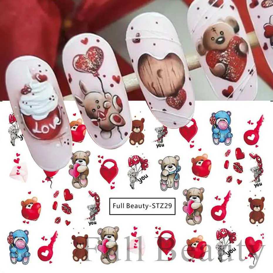 Love Heart Valentine Nail Art Sticker Cartoon Cute Couple Lover Water Transfer Nail Sliders Decal DIY Manicure Decoration NFFBXJ250120