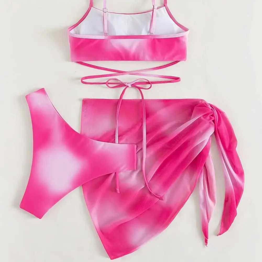 3Pcs/Set Women Bikini Set Tie-dye Print Sling Bra High Waist Briefs Set Swimwear Quick Drying Swimsuit Lady Beachwear SetXJ250120