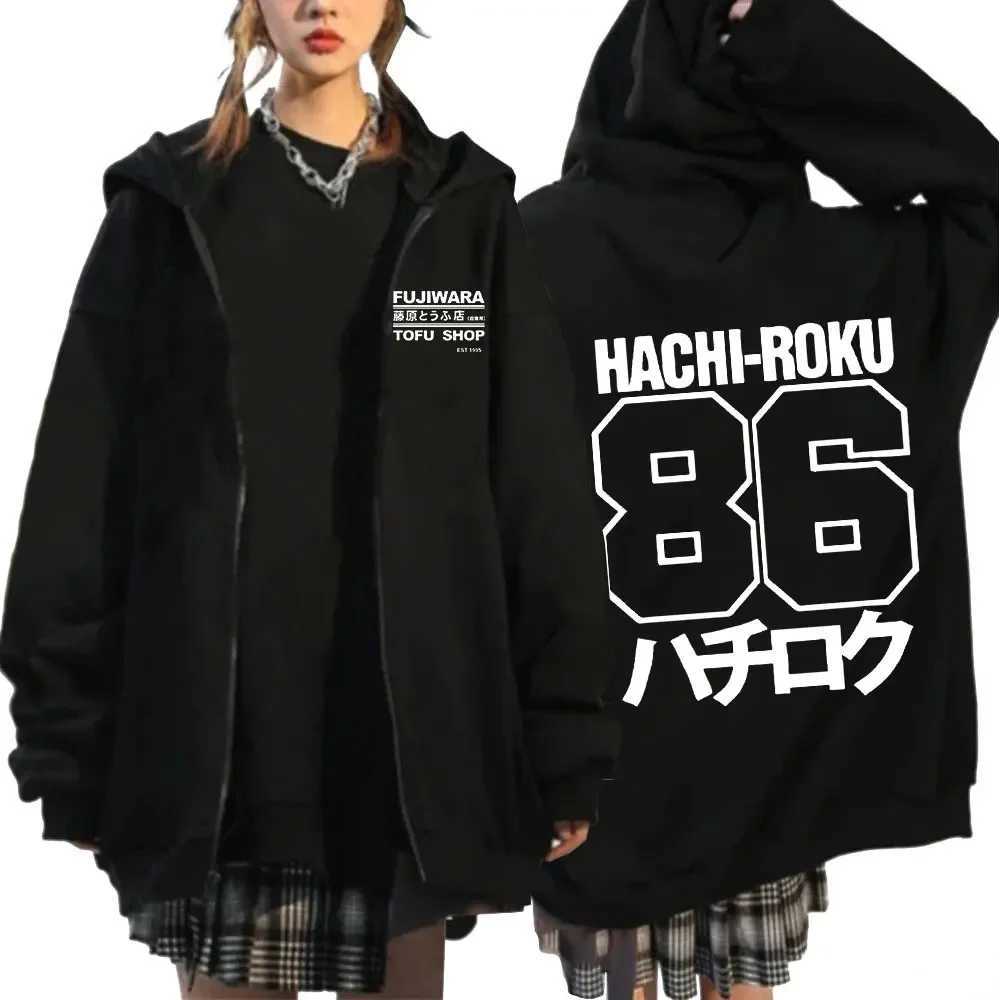 Initial D Zipper Hoodies Mens Clothing Autumn Winter Zip Up Hooded Sweatshirts Casual Vintage Loose Hoodie JacketXJ2500118