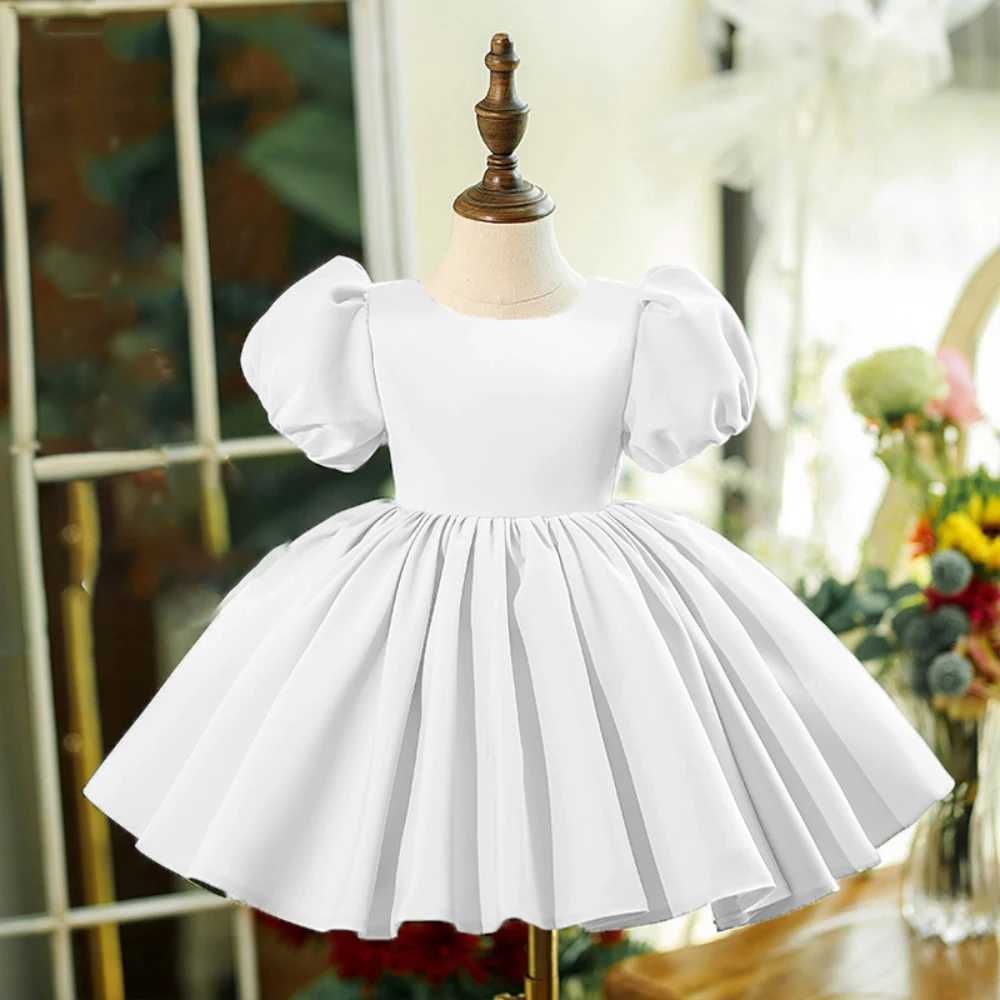 Fashion White Party Girls Dresses for Kids Puff Sleeve Wedding Baptism Princess 1st Birthday Dress Girl Bridemaid Summer Clothes X250203