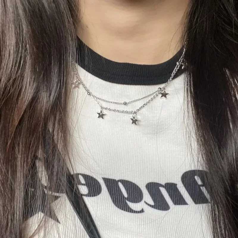 Y2K Double Layer Star Pendant Necklaces for Women Fashion Neck Decoration Clavicle Chain Vintage Jewelry Accessories GiftXJ250121