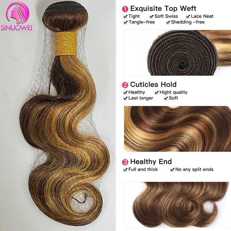 P4/27 Highlight Body Wave Bundles Human Hair Ombre Honey Blonde Brazilian Hair Weave Bundle 1 3 4 Remy Hair Bundles For WomanXJ250120