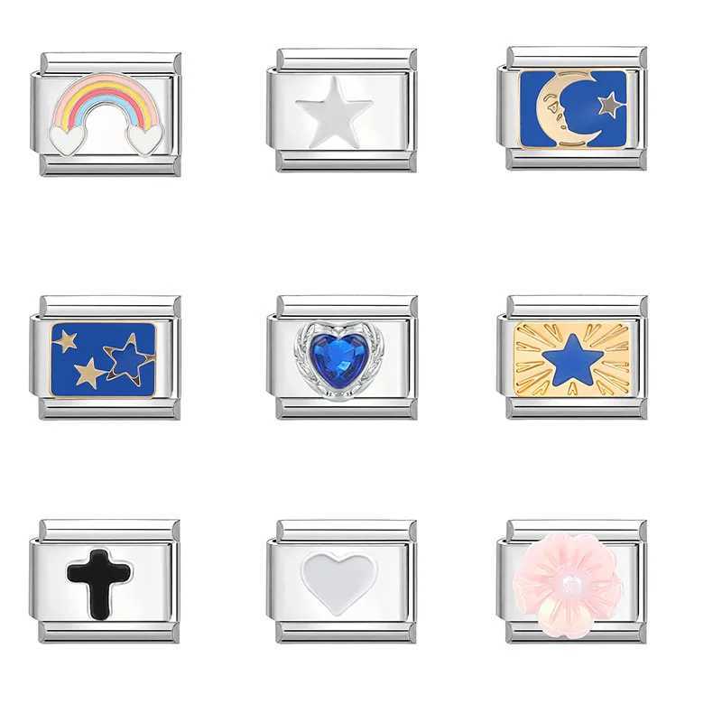 Creative Rainbow Moon Star Heart Beads Fit 9mm Italian Charm Bracelet Stainless Steel Jewelry DIY Making Gift for Girls W250121