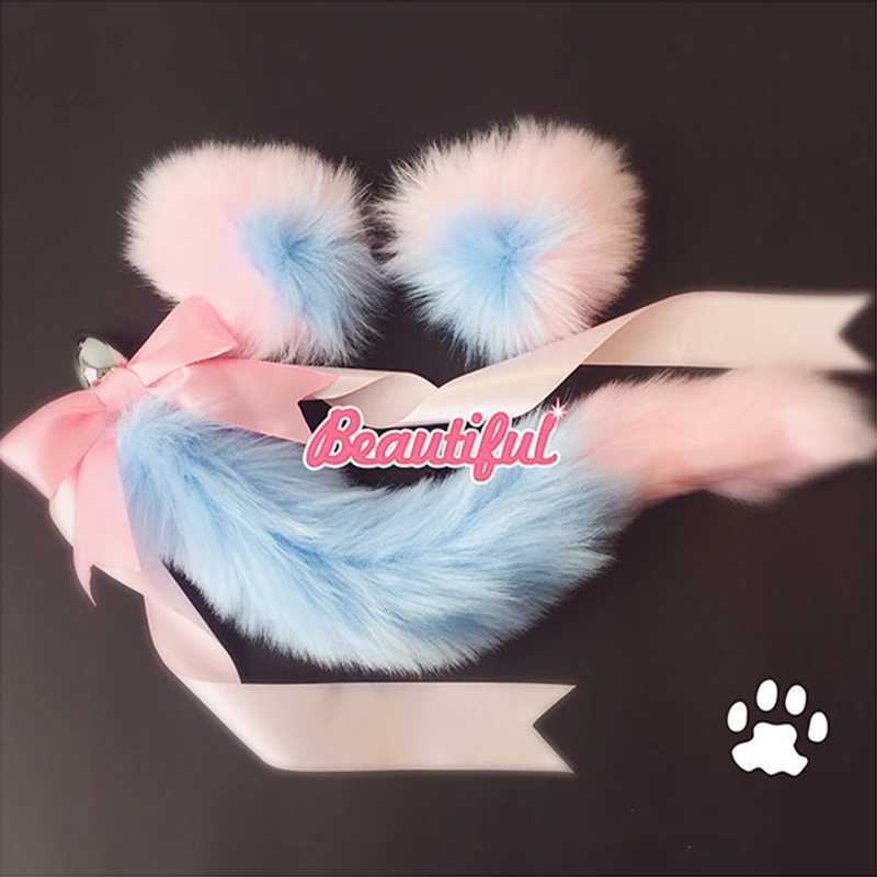 Fox Tail Bow Metal Butt Anal Plug Cute Bow-Knot Soft Cat Ears Headbands Erotic Cosplay Accessories Adult Sex Toys For CouplesXJ250121
