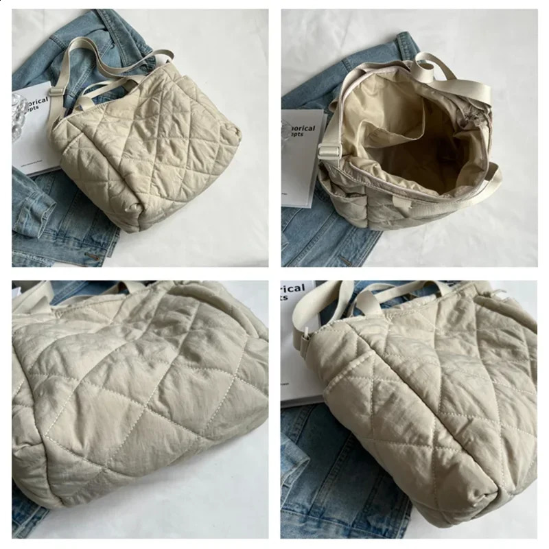Cotton Padded Bag Large Capacity Quilted Commute Bags Diamond Lattice Solid Color Fashion Soft Handbag Female Hobo Bag 250113