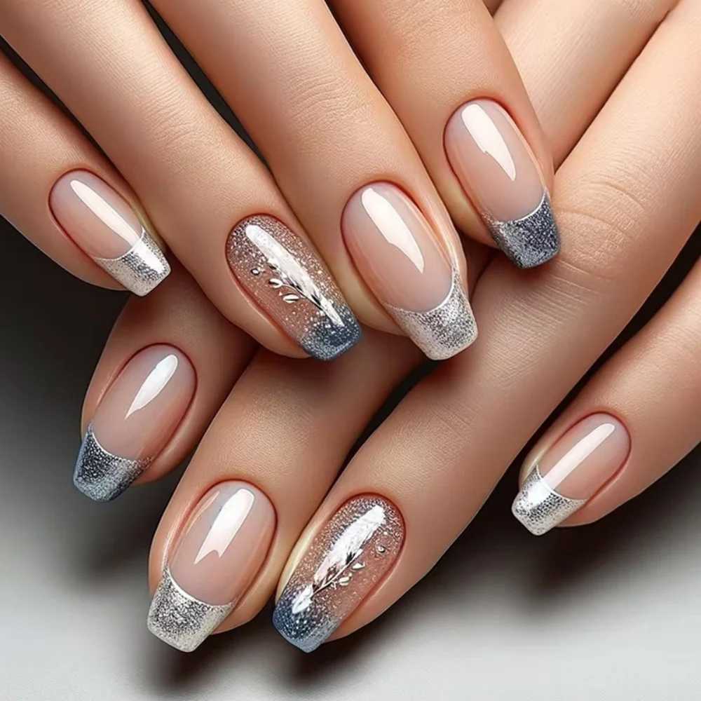 24 pieces of medium to long ballet complete set of nails square head purple gradient pressed fake nails artistic sparkling stars simple design fake na