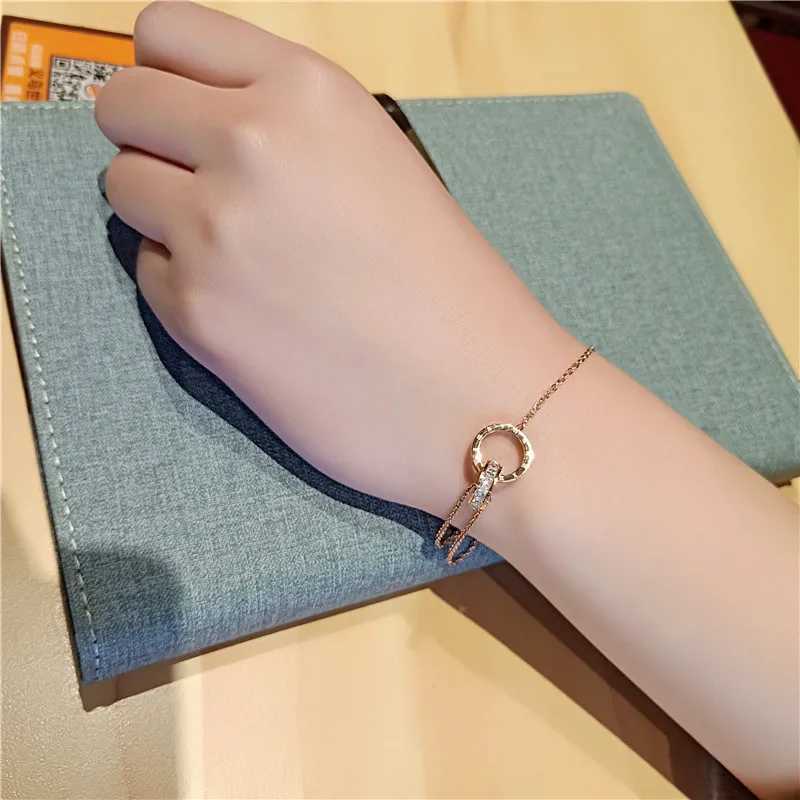 Double Circle Anklet for Woman Roman Numerals Rose Gold Color Titanium Steel Fashion Jewelry (A001)XJ250121