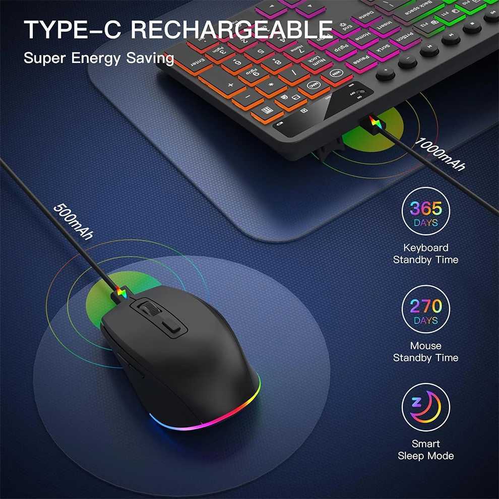 Wireless Keyboard and Mouse Combo with Backlit Full Size Ergonomic Keyboard with Phone Tablet Holder 2.4G Mouse for PC Laptop X250203