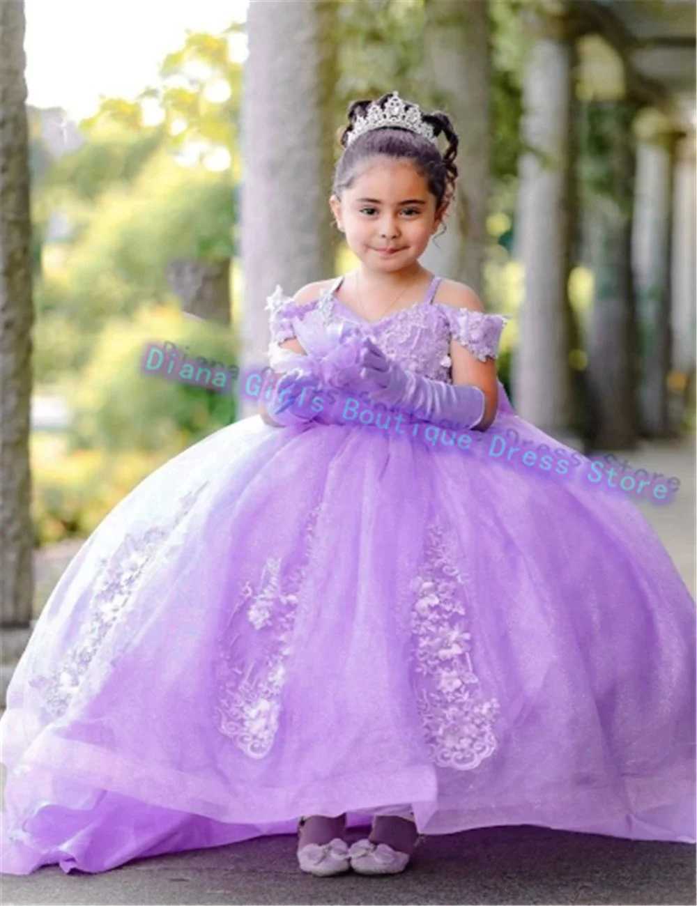 Elegant blue flower girl wedding dress with floral stickers thin gauze bow party childrens birthday dress Pageant Robe Holy First Communion dress X250