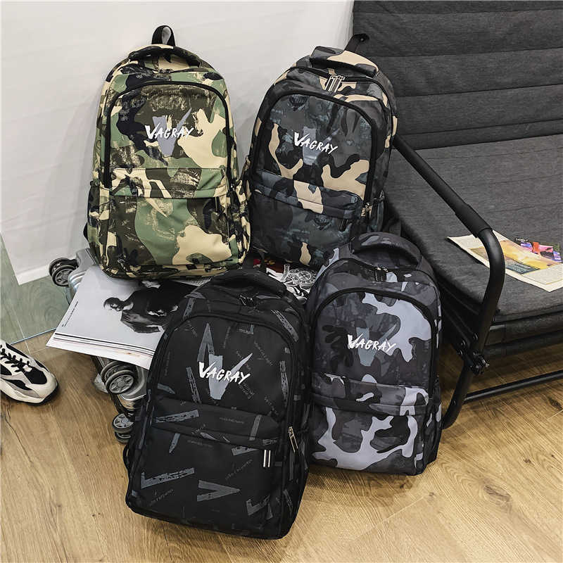 New Camouflage Backpack Trendy Cool Student Backpack Large Capacity Nylon Couple Campus Backpack