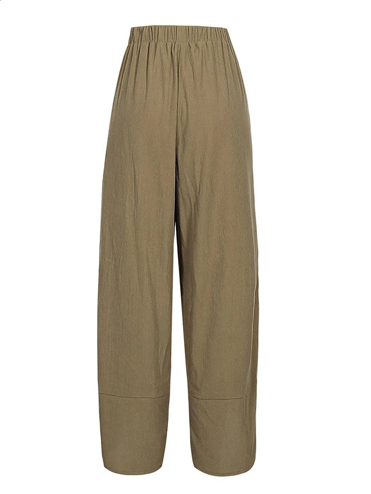 Plus Size 2024 Fall Womens Elastic Waist Wide Leg Pants Loose Casual Solid Color Nine Minute 250109
