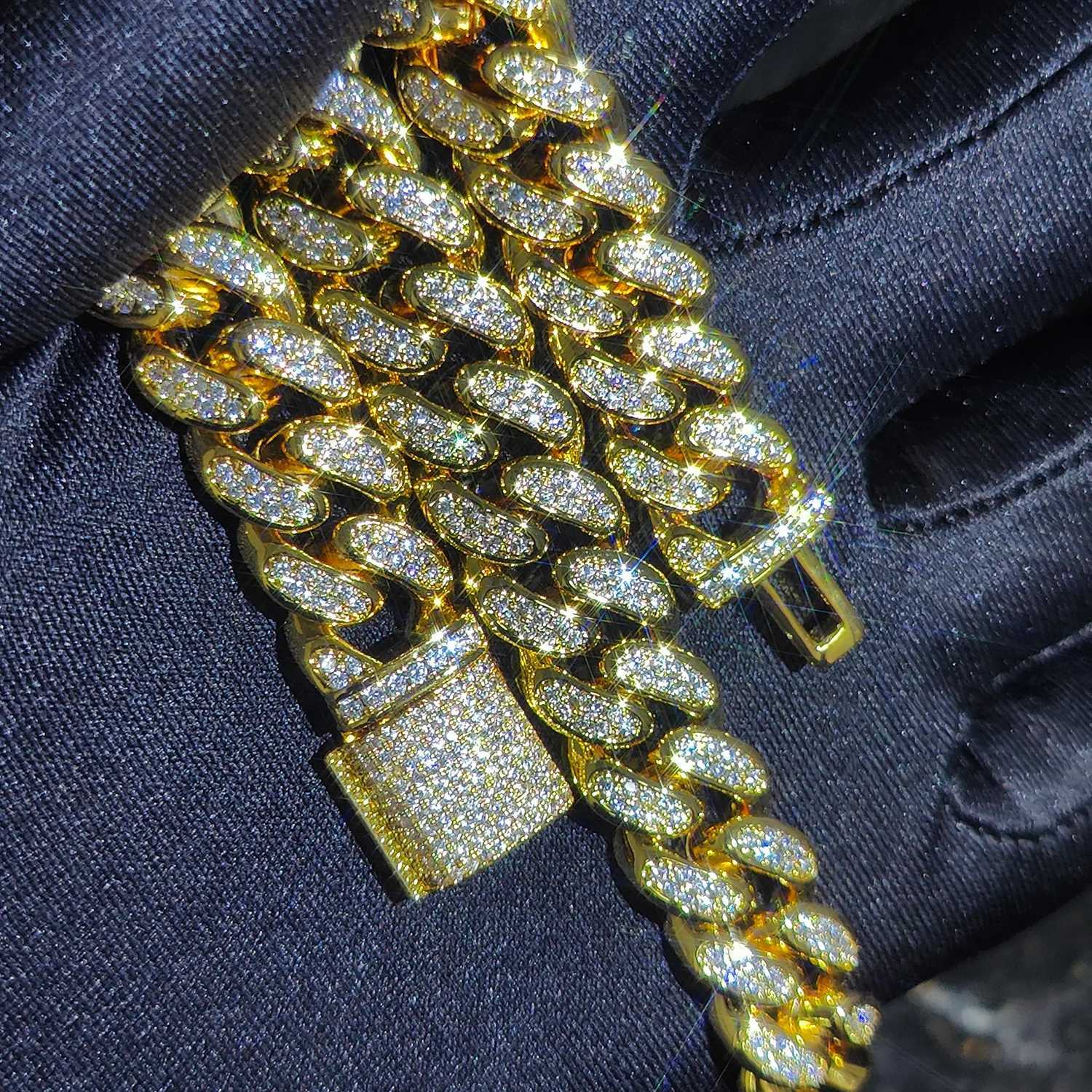 d Out 18K Gold Filled Miami Cuban Link Bracelet Chain 12mm Mens Hip Hop Jewelry Diamond CZ NecklaceXJ250114