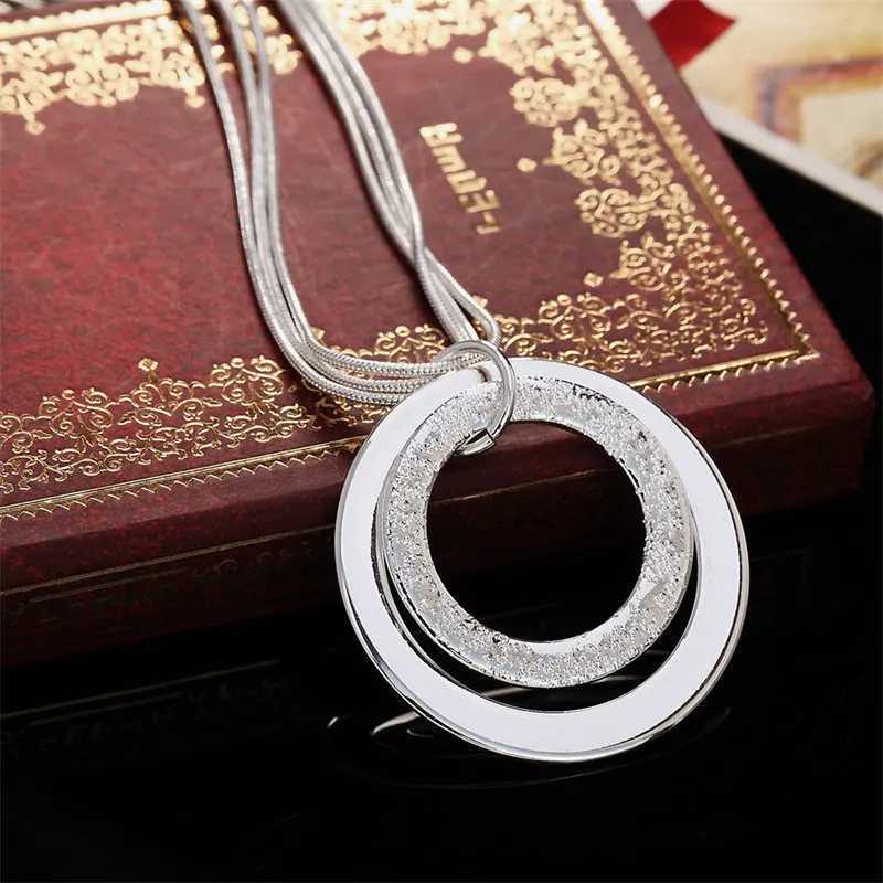 Charm 925 Sterling Silver 18 Inches Fine Double Circle Women Men Necklace For Fashion Temperament Jewelry Party WeddingXJ250114