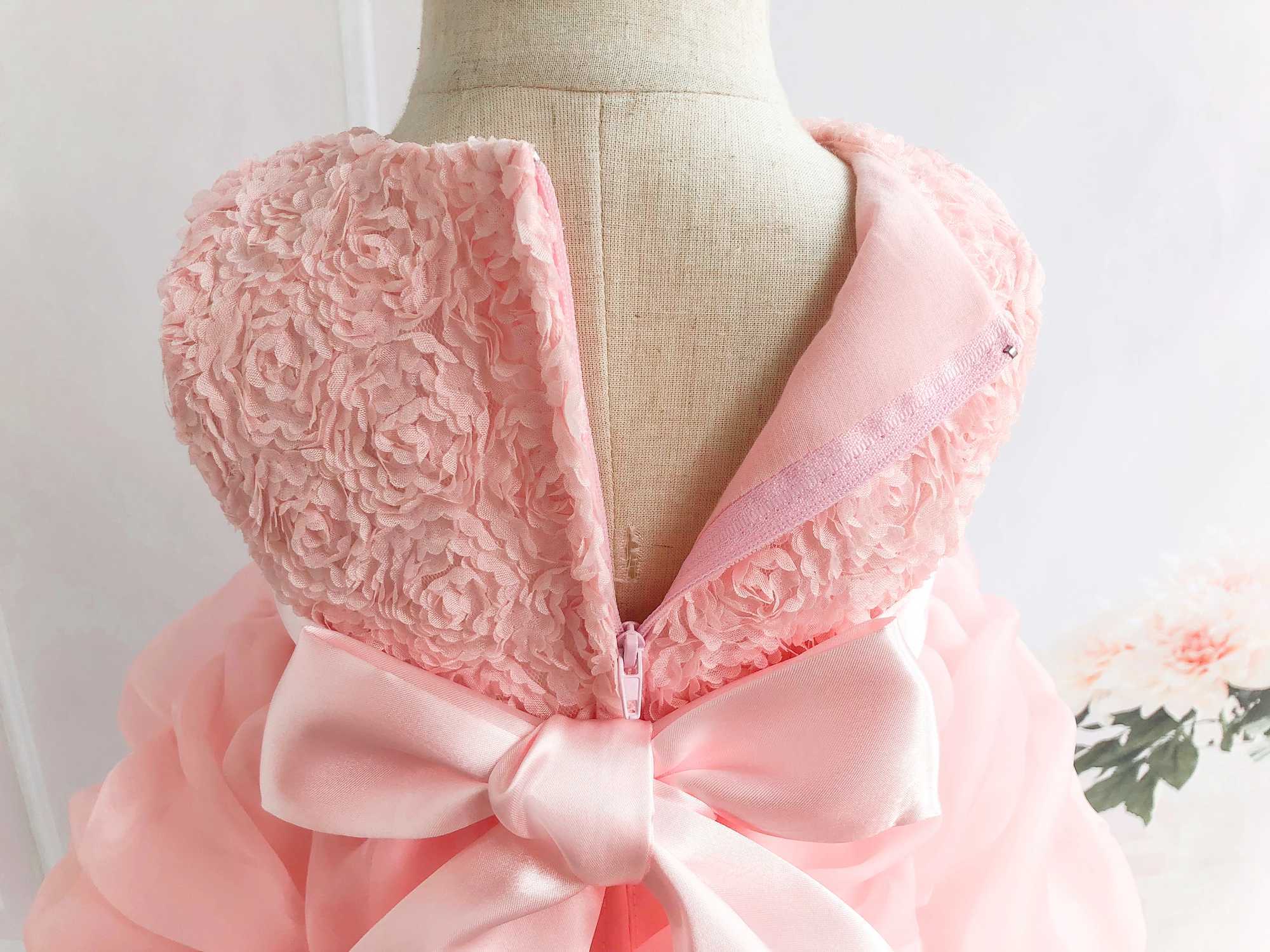2 pcs set Pink Lace 1 Year Birthday Baby Girl Party Dress Baptism Infant Christening Gown Newborn Toddler Girl Wedding Dresses X250203